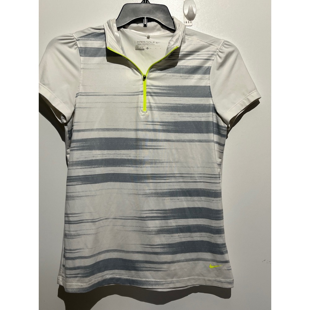 Nike Golf Tour Performance Womens M White Grey Neon Striped Dri-FIT Quarter Zip - Picture 4 of 10